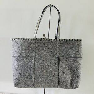 TORY BURCH Block T Light Gray Silver Felt Fabric Large Tote Bag